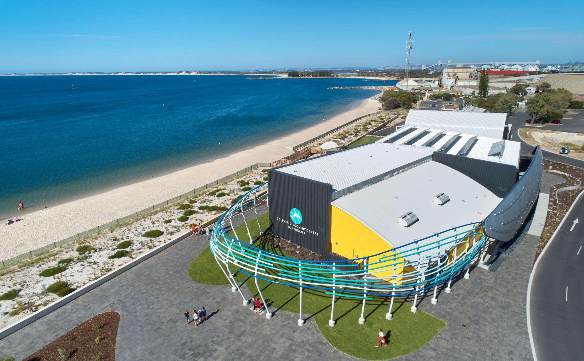 A drone image of the Dolphin Discovery Centre in Bunbury