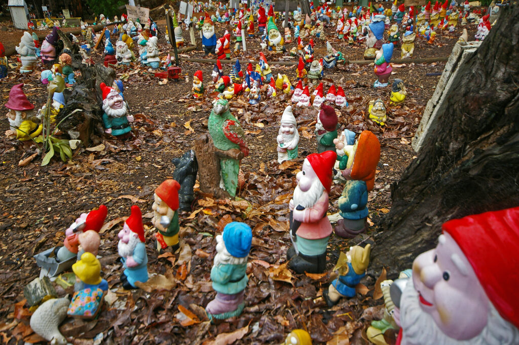 A collection of gnomes sitting on the ground