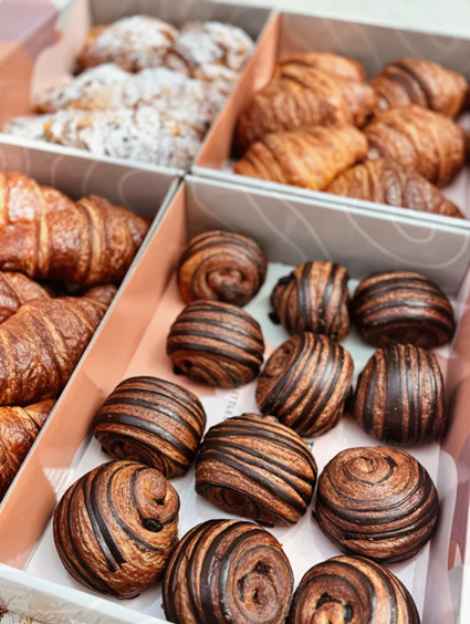Croissants in boxes
