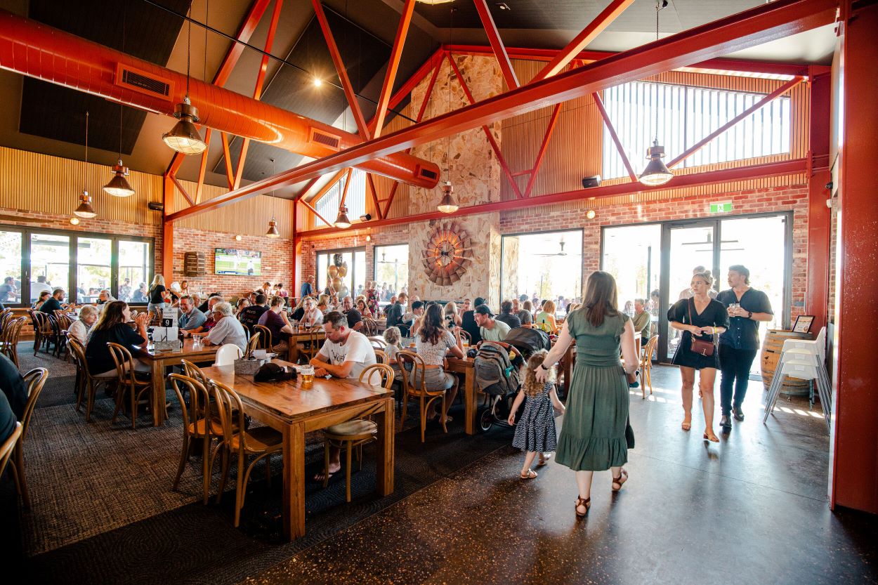 Patrons in a busy restaurant